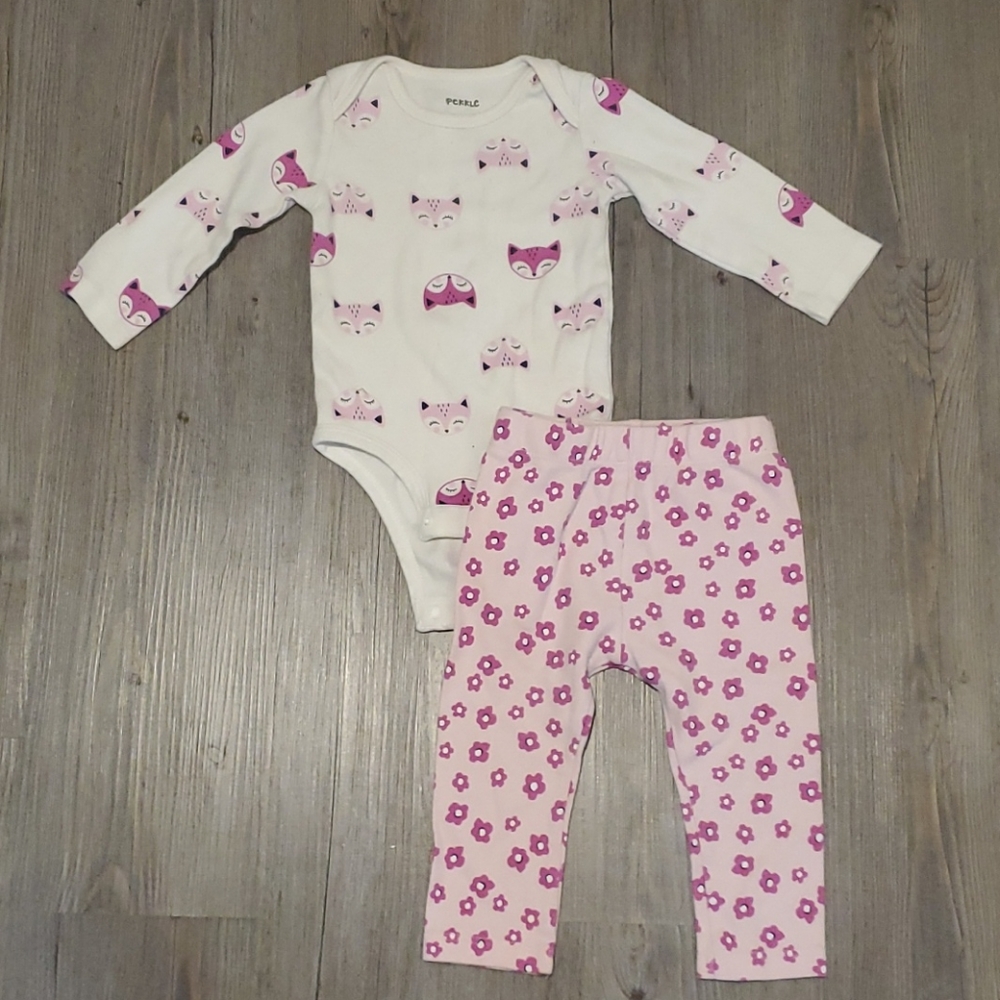 💚 Pekkle | Baby Girl 2-Piece Outfit | Fox | Purple Pink | 9M